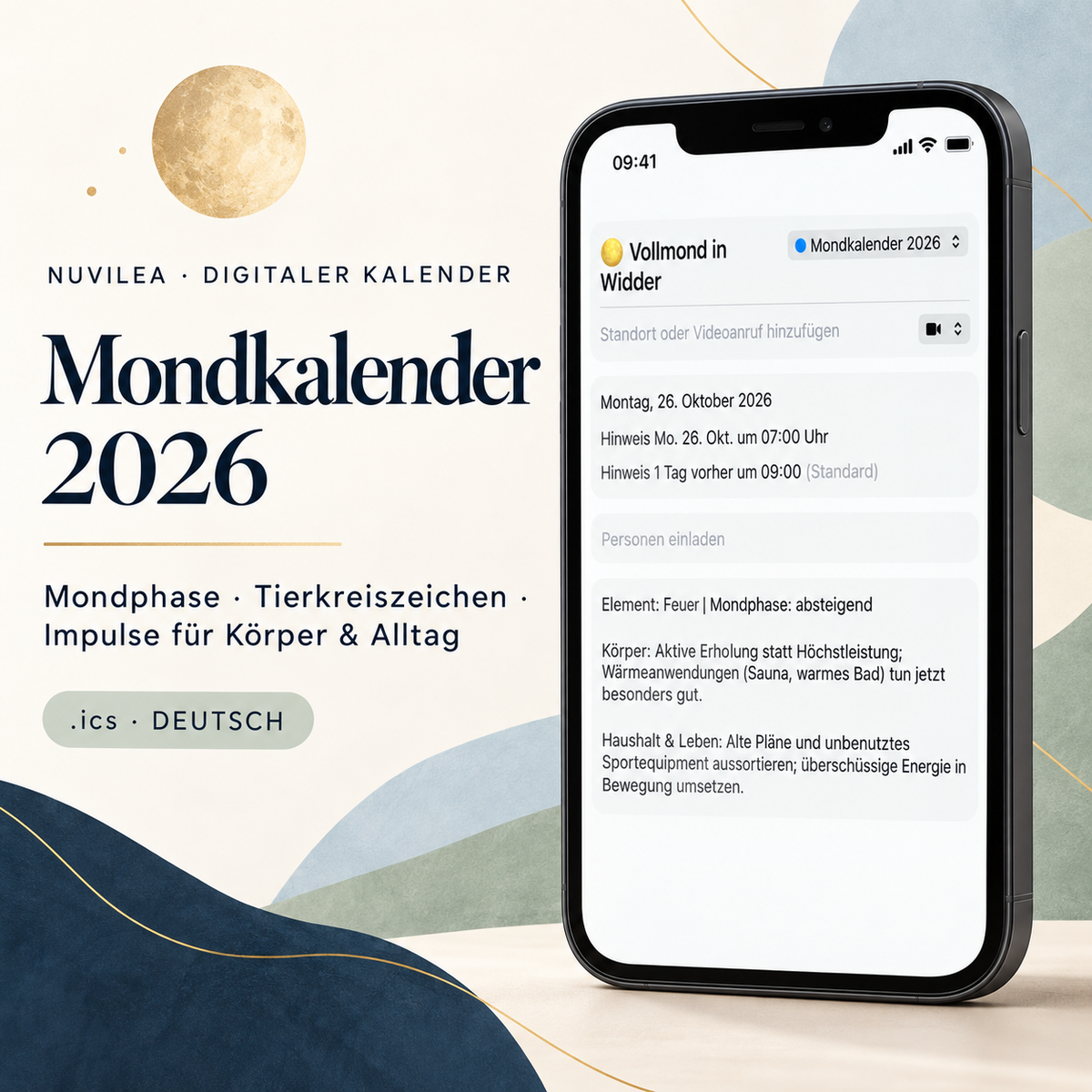 Mondkalender 2026 - mit Tierkreiszeichen & Alltagsimpulsen